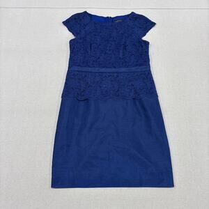 Royal Blue Alex Evening Petite Size 12P Lace Evening Midi Short Sleeve Dress